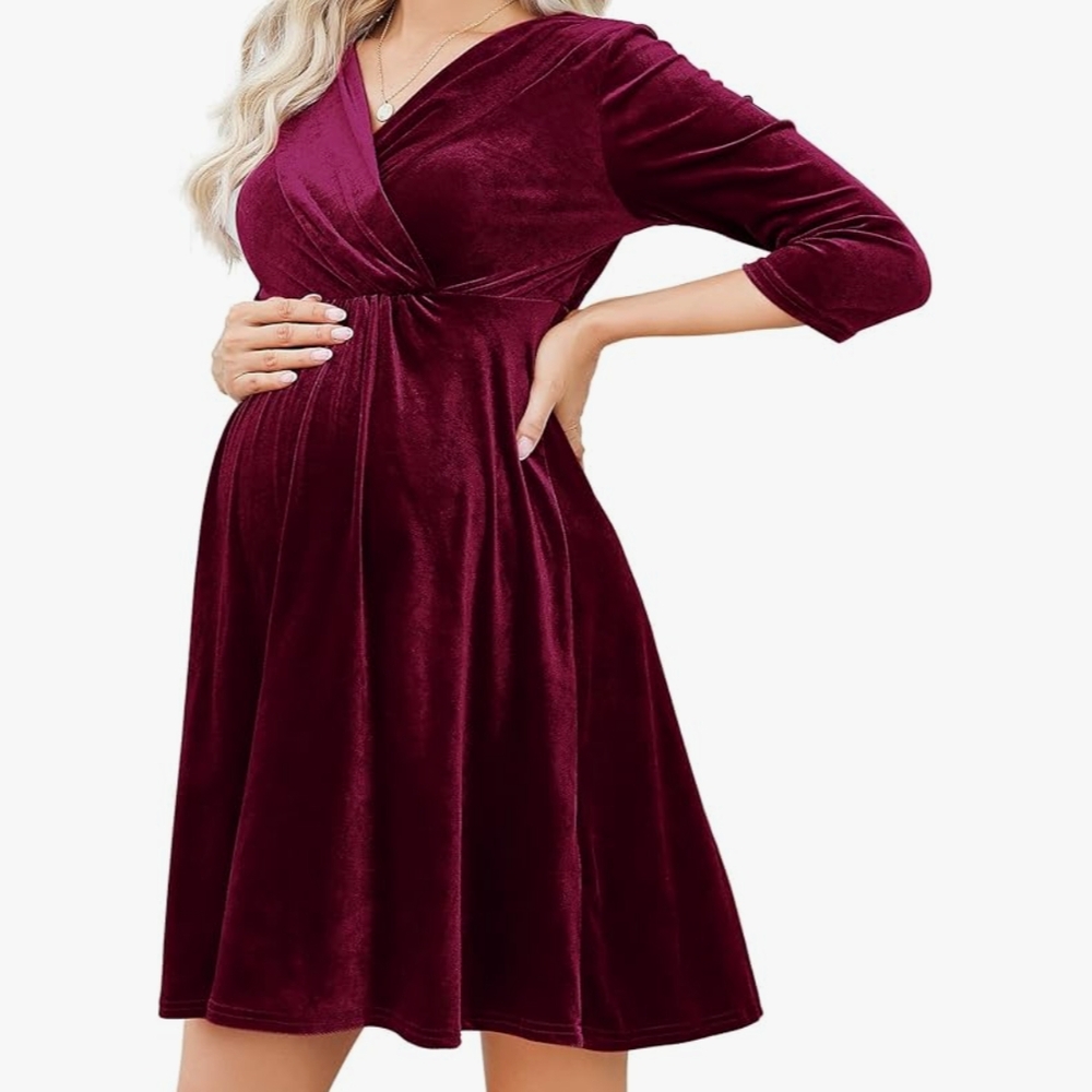 Elegant Burgundy Maternity Dress